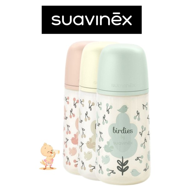 Suavinex Birdies Biberon 270 ml – Beige/Rosa/Verde