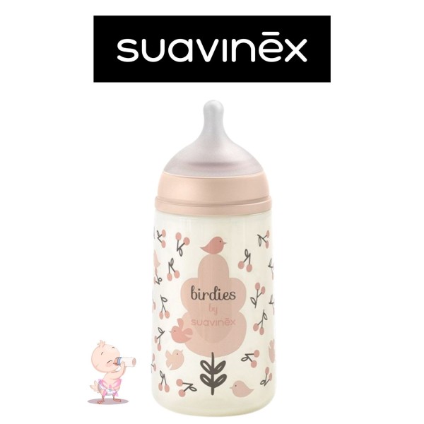 Suavinex Birdies Biberon 270 ml – Beige/Rosa/Verde