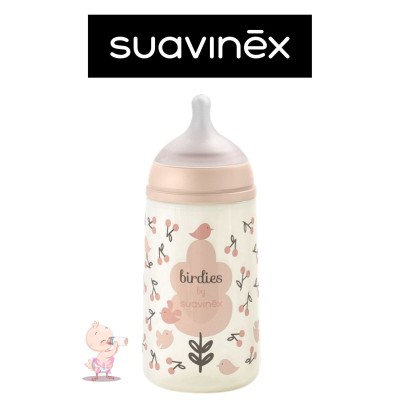 Suavinex Birdies Biberon 270 ml – Beige/Rosa/Verde