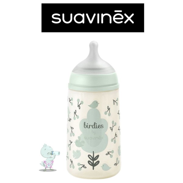 Suavinex Birdies Biberon 270 ml – Beige/Rosa/Verde
