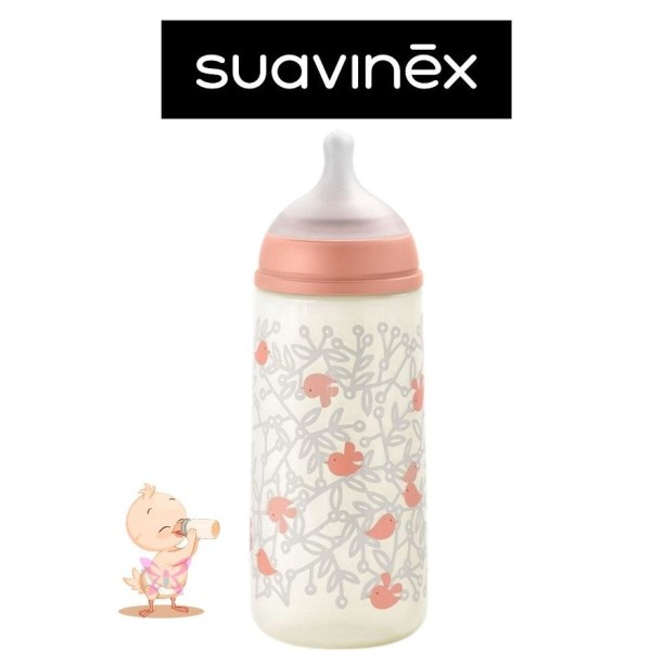 Suavinex Birdies Biberon 360 ml – Colori Beige/Rosa/Verde