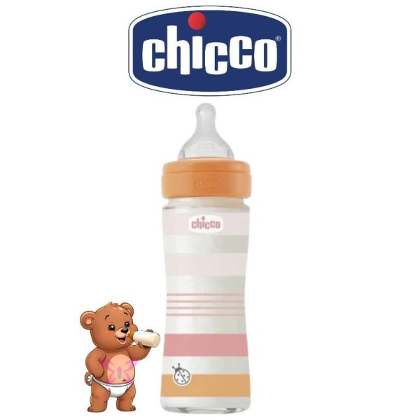 Chicco Well-Being Biberon 240 ml Vetro – Arancione, Anticolica, 0+ M