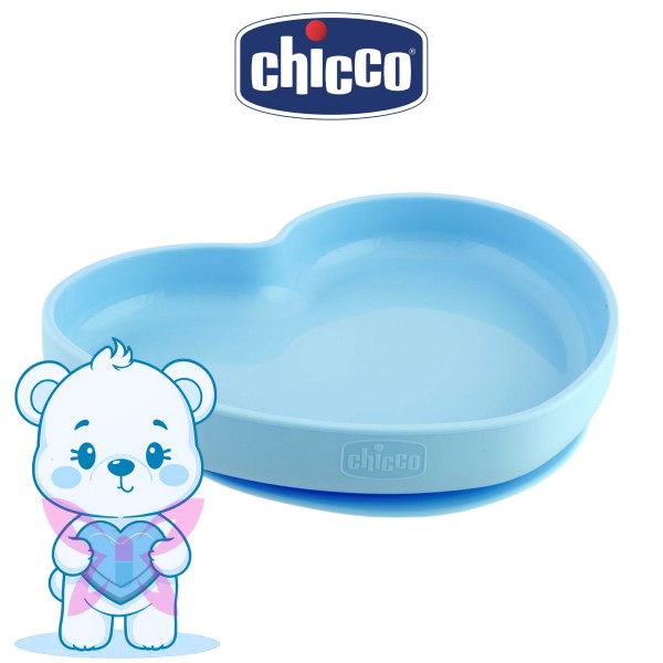 Chicco Piatto Cuore Silicone con Ventosa Blu