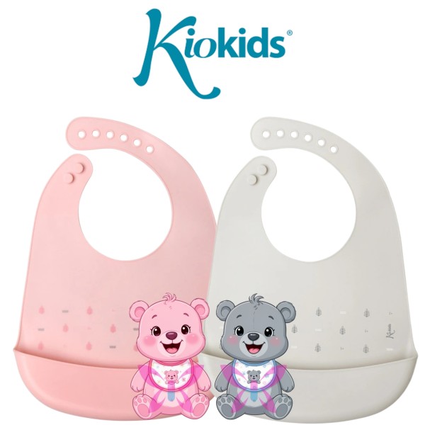 KioKids Bavaglino in Silicone Rosa e Grigio
