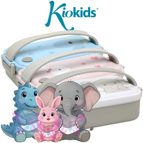 KioKids Contenitore Pranzo Acciaio Azzurro Grigio Rosa