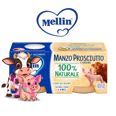 Mellin Omogeneizzato Manzo e Prosciutto 2x120 g