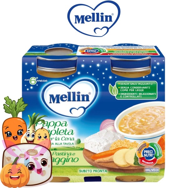 Mellin Pappa Completa Formaggino Verdure Pastina 2x200 g
