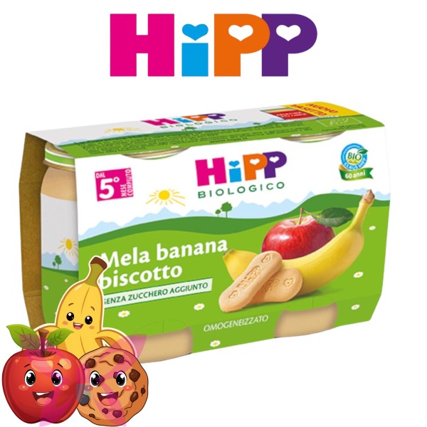 HiPP Bio Omogeneizzato Mela Banana Biscotto 2x125 g
